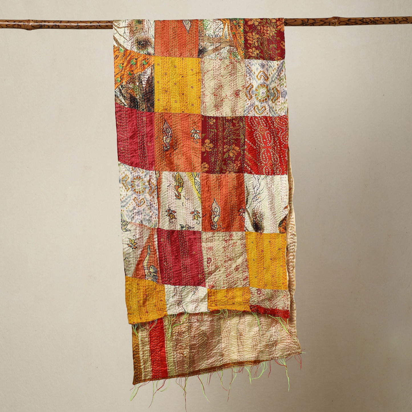 Multicolor - Bengal Kantha Embroidery Patchwork Reversible Silk Stole 05
