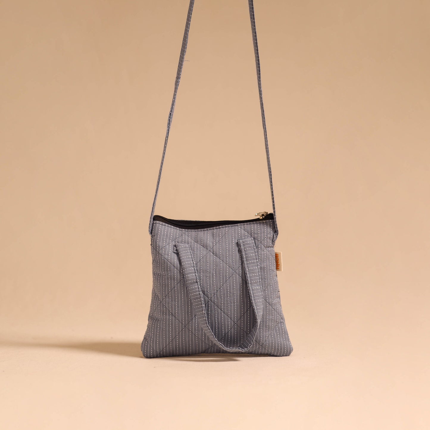 Grey - handmade quilted cotton sling bag 71 - handcrafted