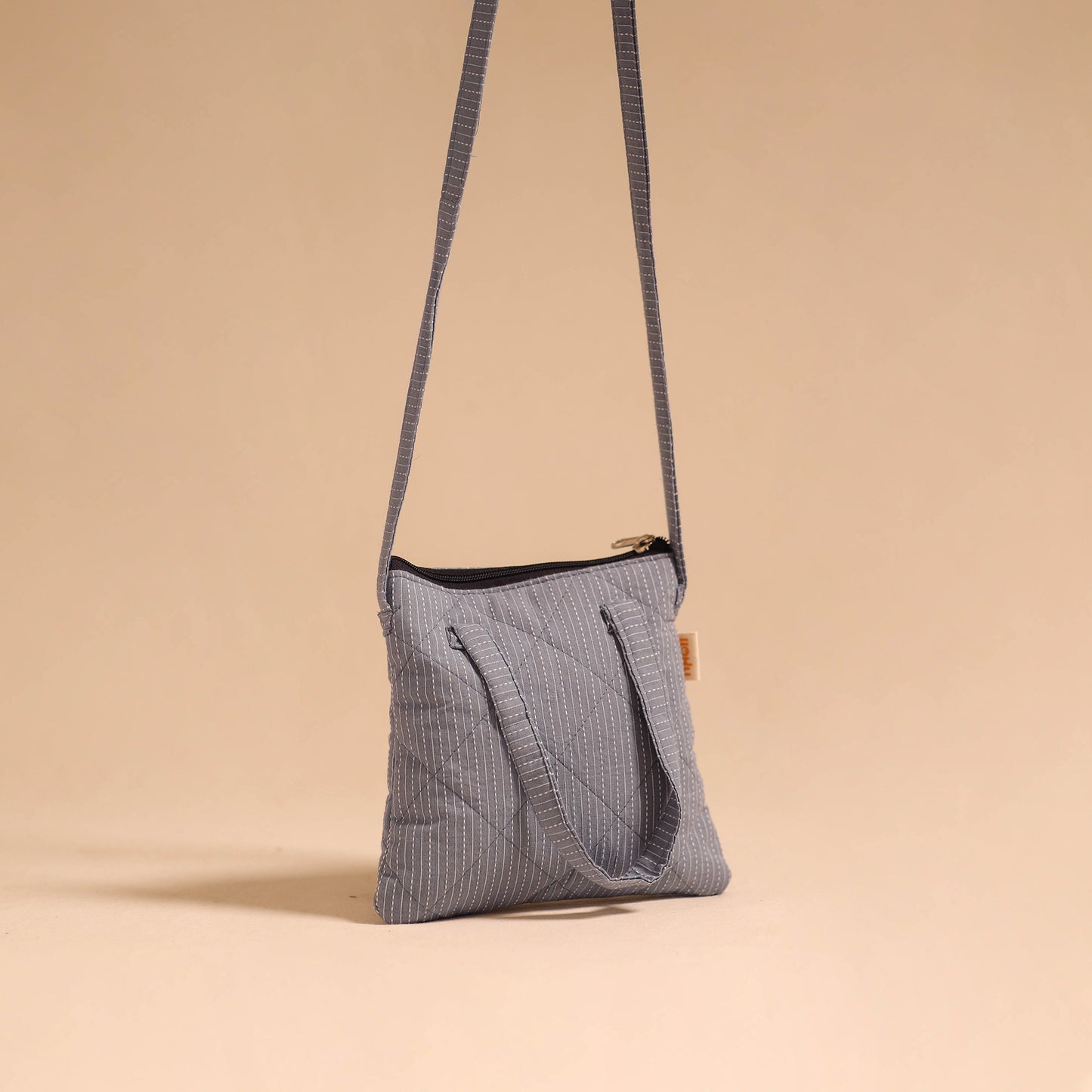 Grey - handmade quilted cotton sling bag 71 - handcrafted