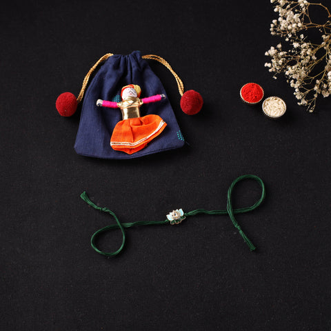 Handcrafted Meenakari Kundan Rakhi for Brother with Potli 33