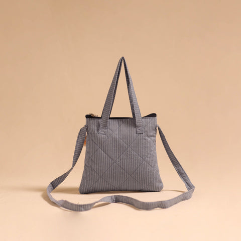 Grey - handmade quilted cotton sling bag 71 - handcrafted