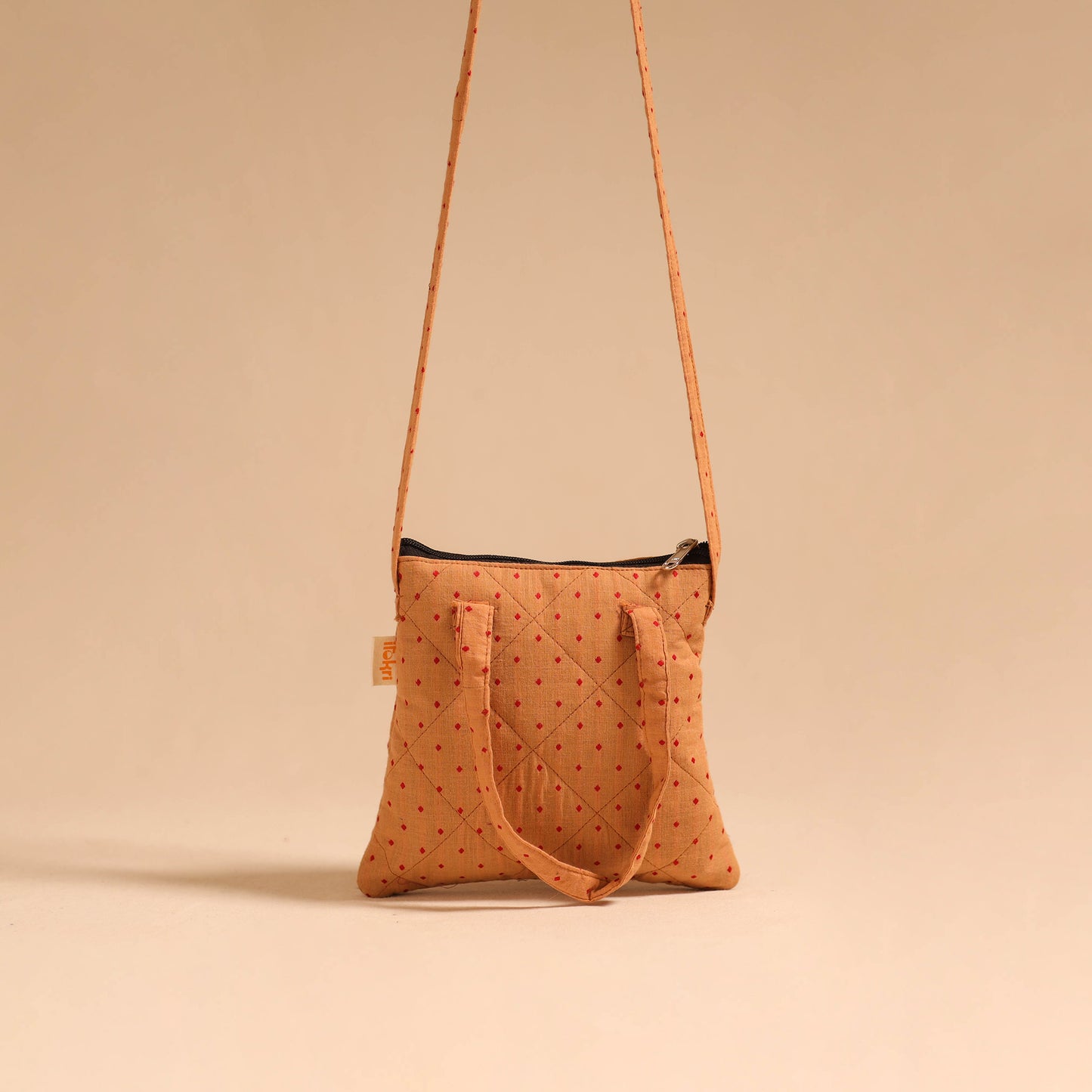 Beige - handmade quilted cotton sling bag 69 - handcrafted