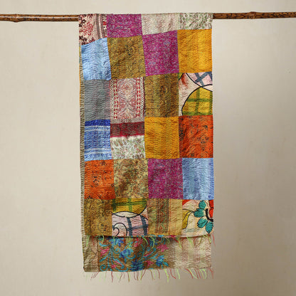 Multicolor - Bengal Kantha Embroidery Patchwork Reversible Silk Stole 02