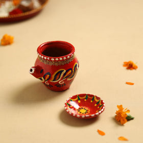  Traditional Handpainted Clay Karwa Chauth Pooja Kalash 
