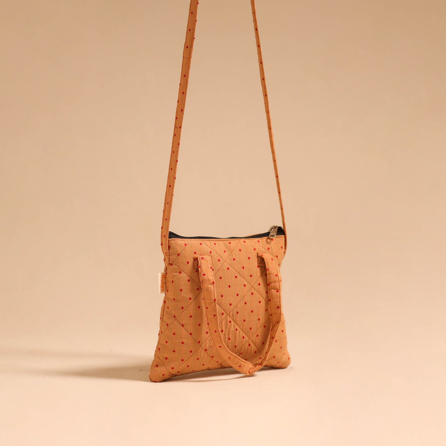 Beige - handmade quilted cotton sling bag 69 - handcrafted