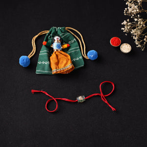 Handcrafted Meenakari Kundan Rakhi for Brother with Potli 34