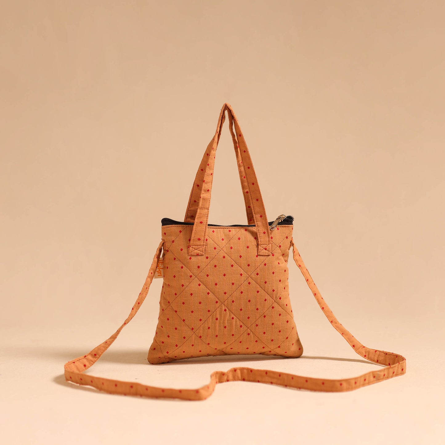 Beige - handmade quilted cotton sling bag 69 - handcrafted