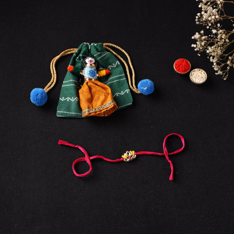 Handcrafted Meenakari Kundan Rakhi for Brother with Potli 35