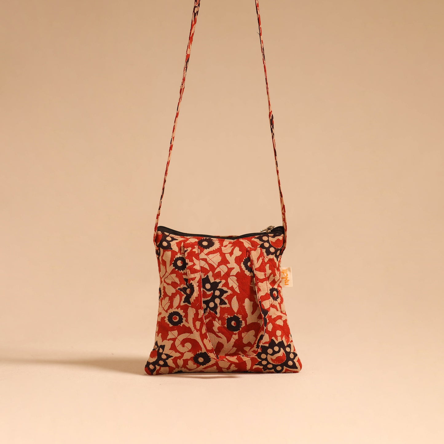 Red - handmade quilted cotton sling bag 62 - handcrafted