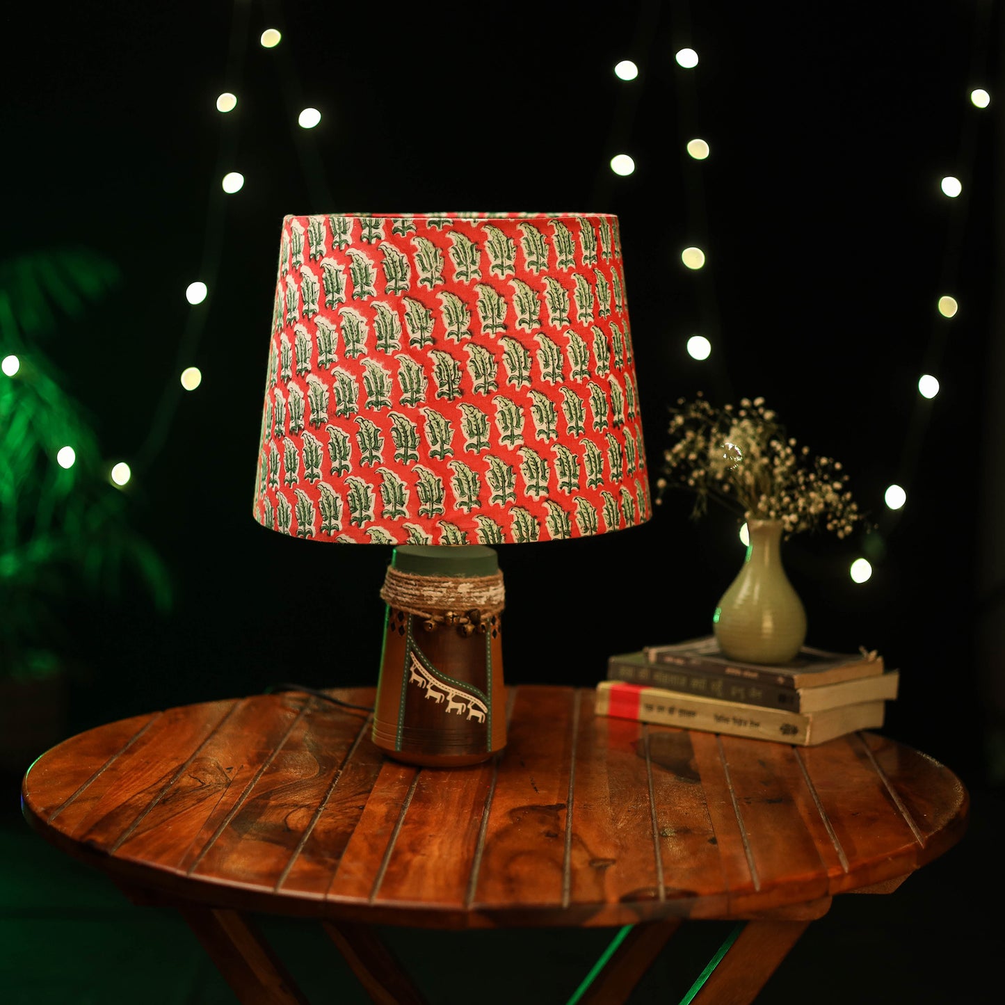 Red - handcrafted floral fabric lamp shade 12