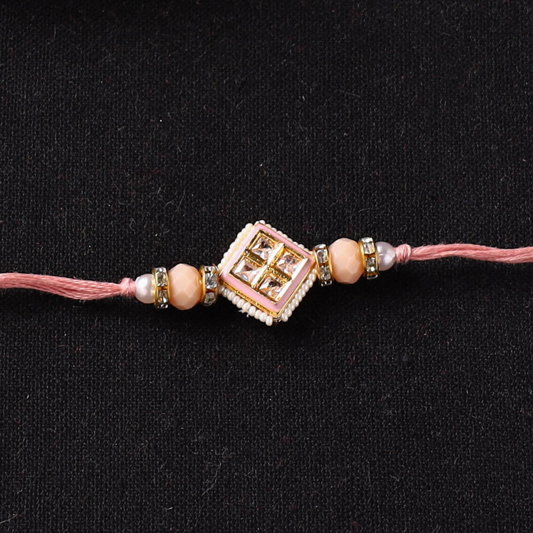 Handcrafted Kundan Beaded Rakhi for Brother with Potli 37