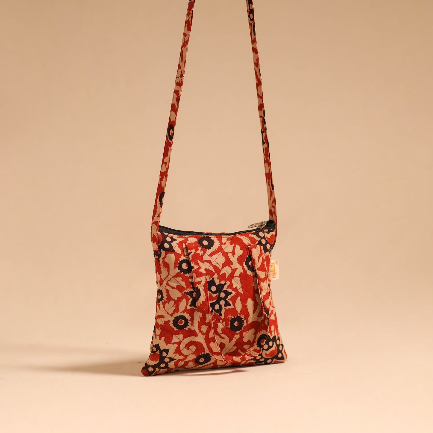 Red - handmade quilted cotton sling bag 62 - handcrafted