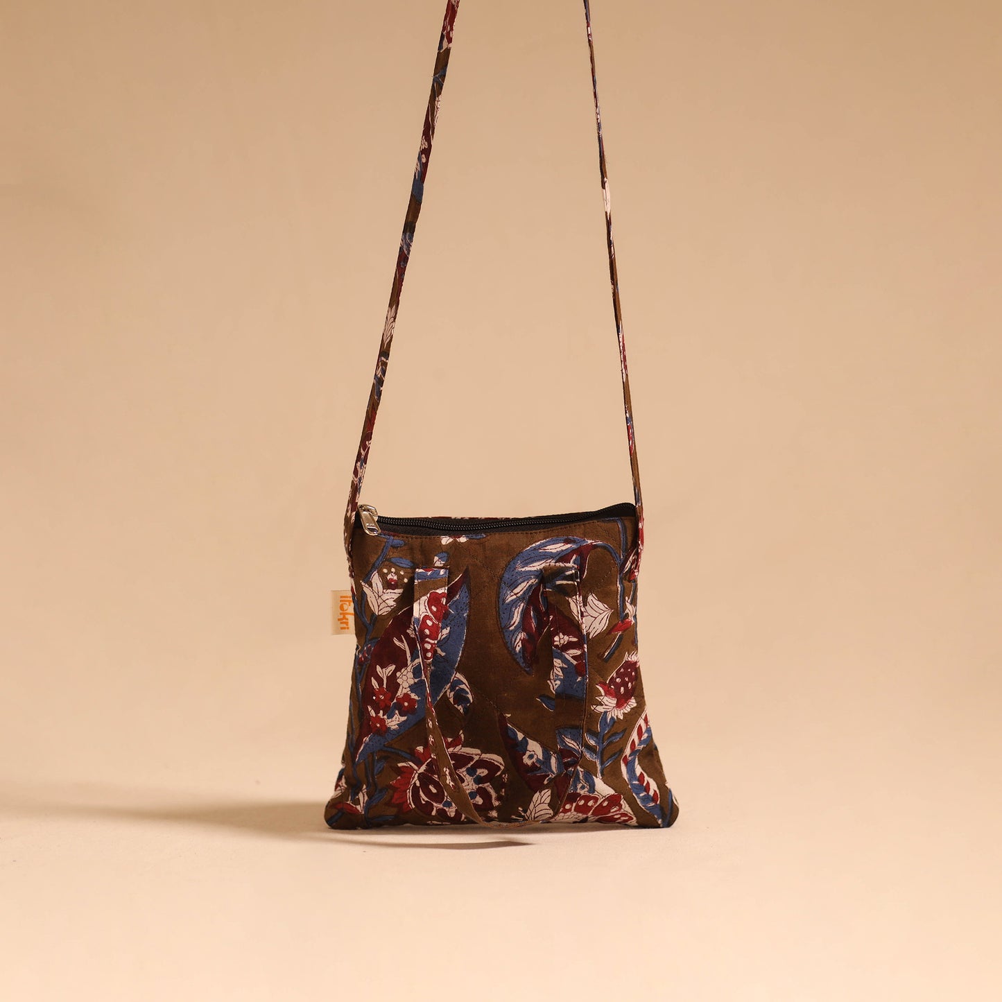 Brown - handmade quilted cotton sling bag 63 - handcrafted