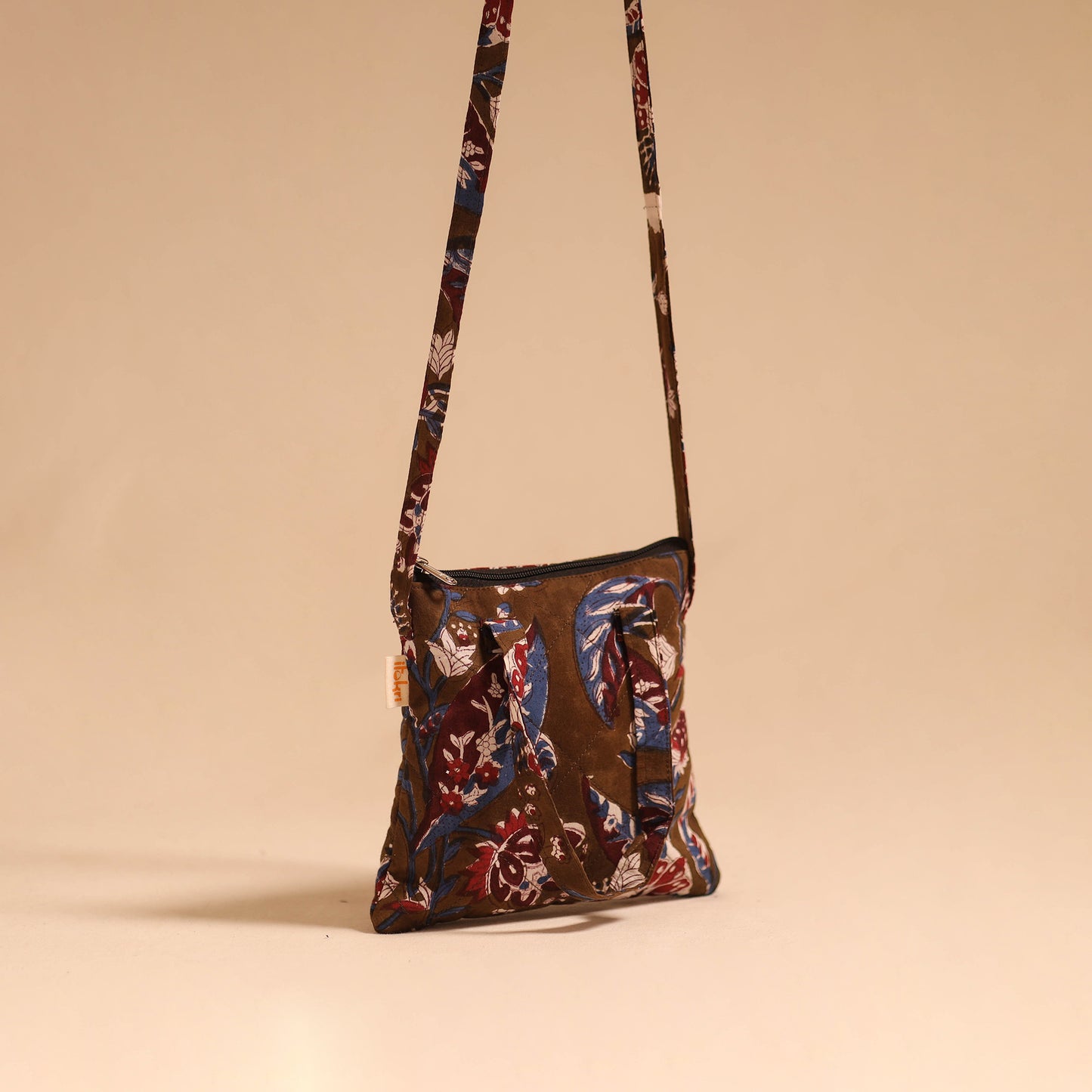 Brown - handmade quilted cotton sling bag 63 - handcrafted