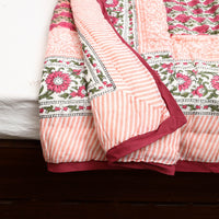 Peach - Sanganeri Reversible Single Soft Cotton Quilt/Blanket 08