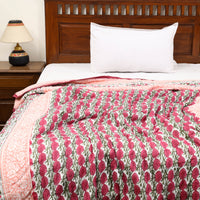 Peach - Sanganeri Reversible Single Soft Cotton Quilt/Blanket 08