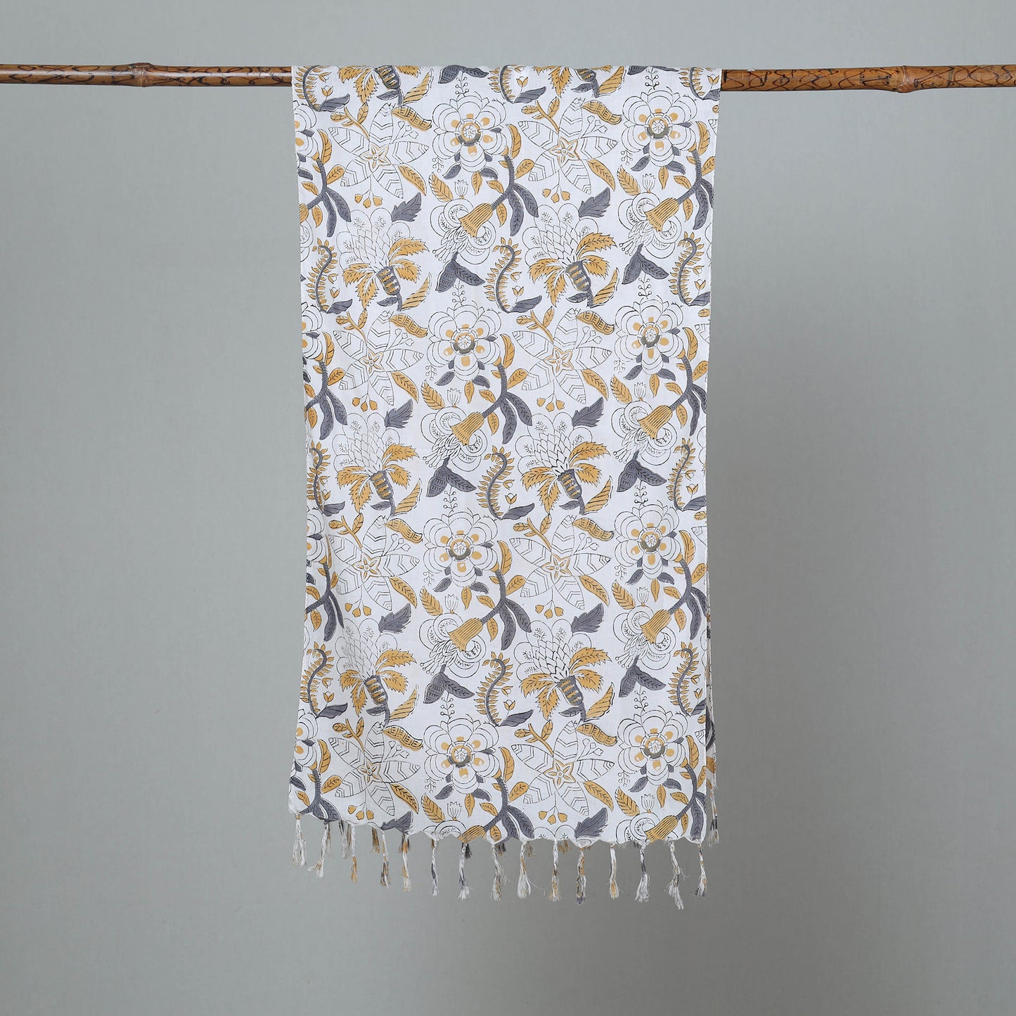 White - Block Printed Cotton Sanganeri Stole 02