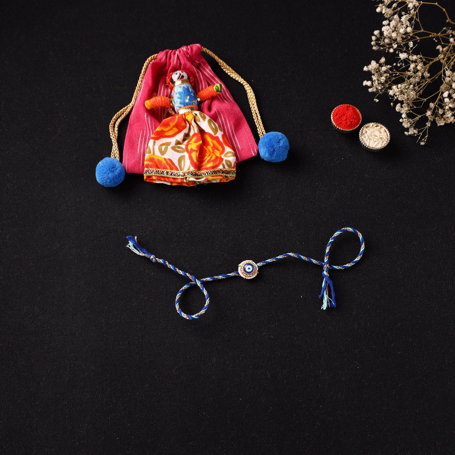 Handcrafted Kundan Beaded Rakhi for Brother with Potli 42