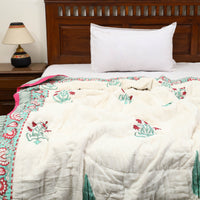 White - Sanganeri Reversible Single Soft Cotton Quilt/Blanket 09