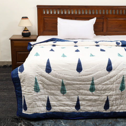 White - Sanganeri Reversible Single Soft Cotton Quilt/Blanket 10