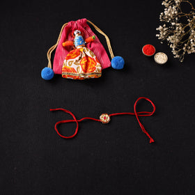 Handcrafted Kundan Beaded Rakhi for Brother with Potli 46