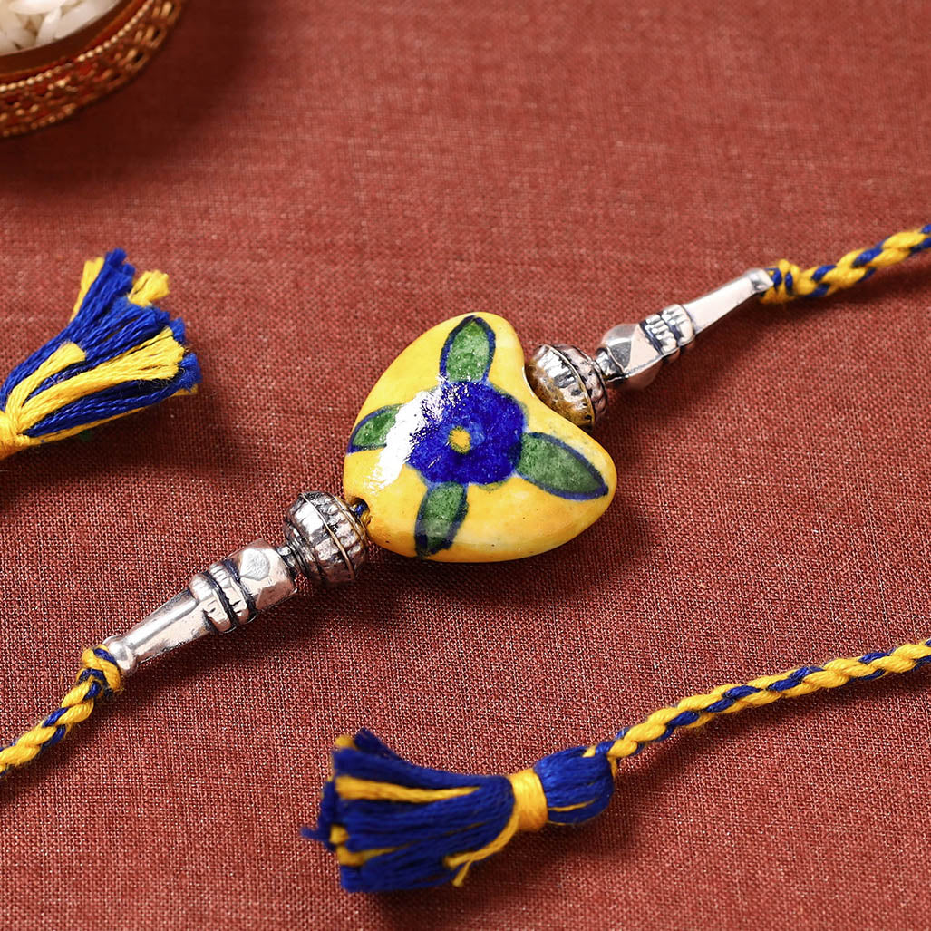 Patwa Threadwork Blue Pottery Beads Rakhi 07