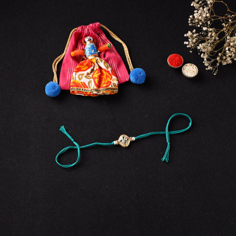 Handcrafted Kundan Beaded Rakhi for Brother with Potli 47