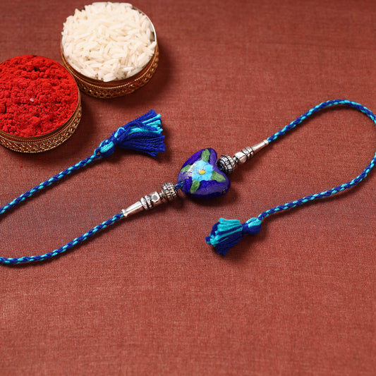 Patwa Threadwork Blue Pottery Beads Rakhi 11