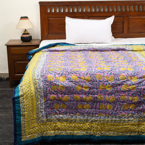 Multicolor - Sanganeri Reversible Single Soft Cotton Quilt/Blanket 11