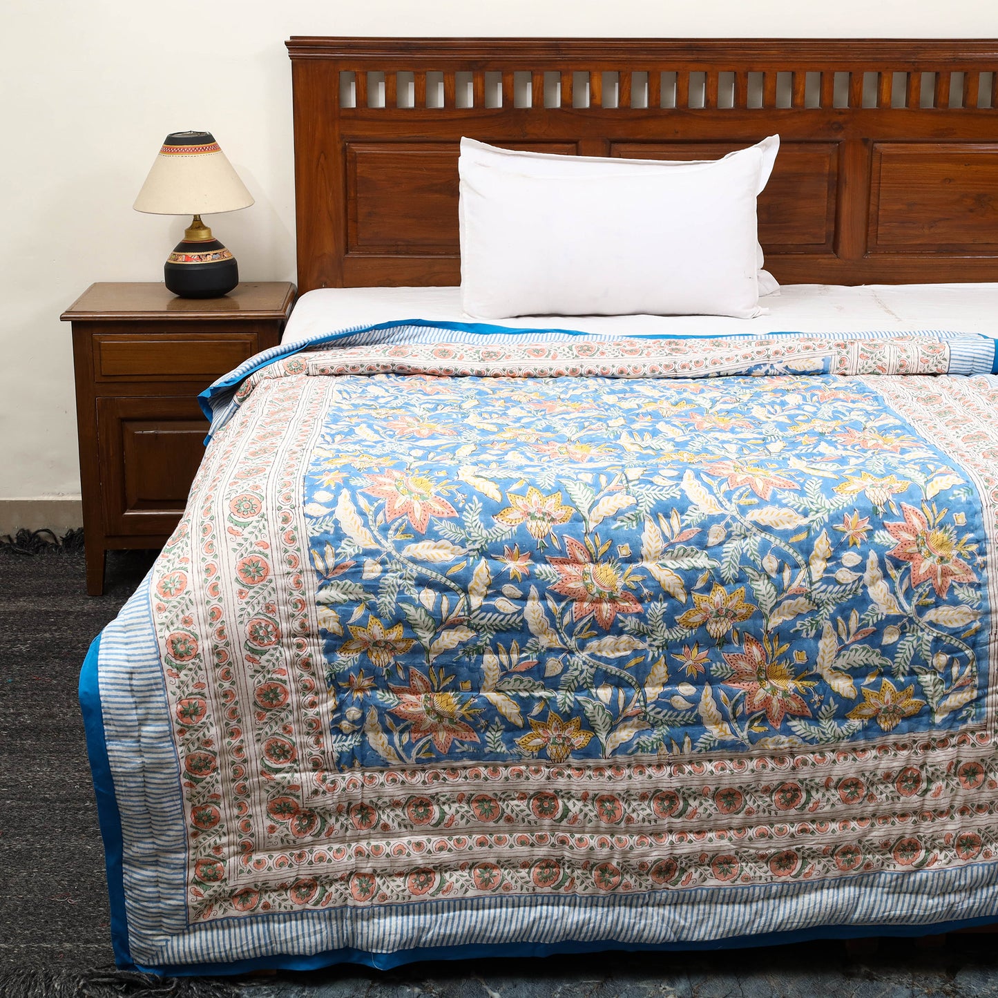 Blue - Sanganeri Reversible Single Soft Cotton Quilt/Blanket 12