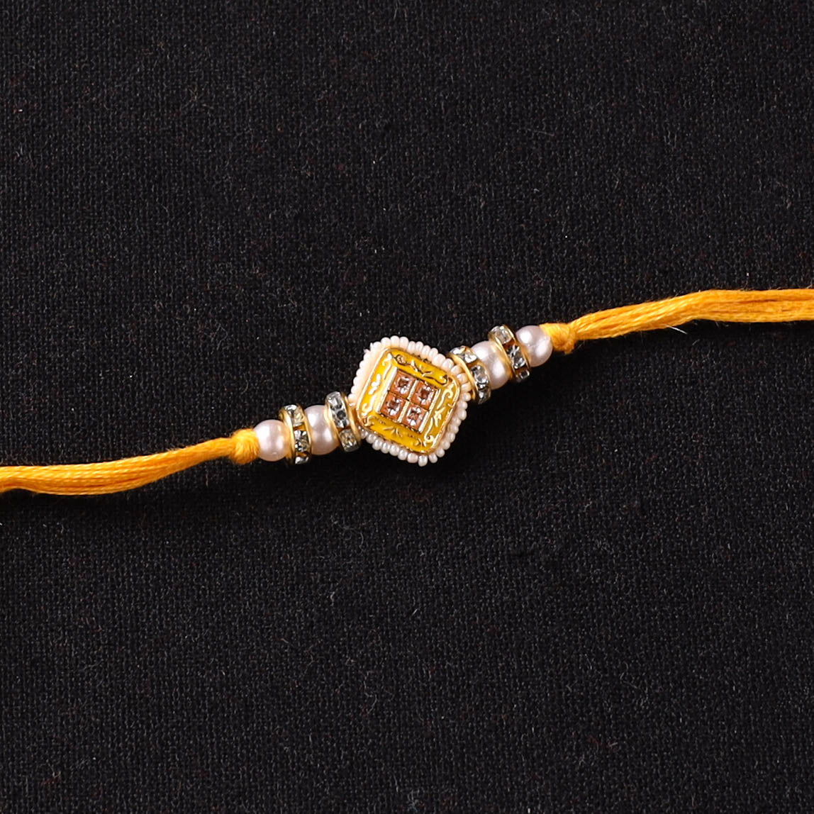 Handcrafted Kundan Beaded Rakhi for Brother with Potli 52