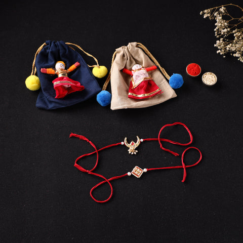 Handcrafted Kundan Beaded Bhaiya Bhabhi Rakhi Set with Potli 54