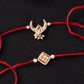 Handcrafted Kundan Beaded Bhaiya Bhabhi Rakhi Set with Potli 54