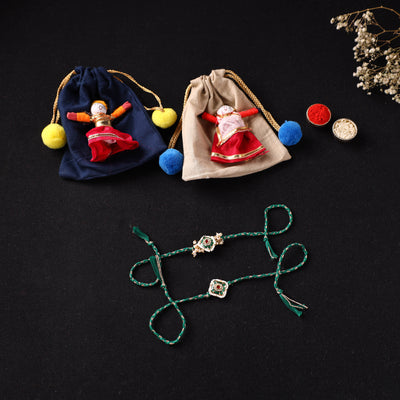 Handcrafted Kundan Beaded Bhaiya Bhabhi Rakhi Set with Potli 55