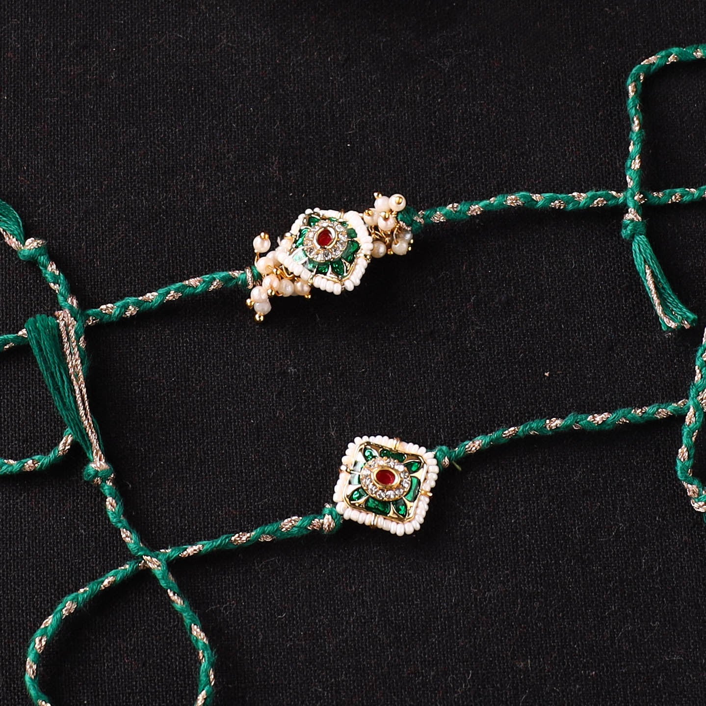 Handcrafted Kundan Beaded Bhaiya Bhabhi Rakhi Set with Potli 55
