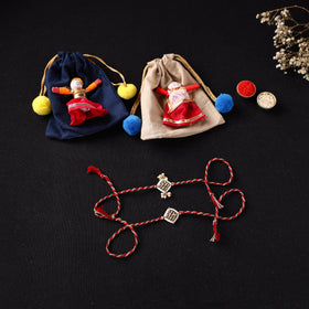 Handcrafted Kundan Beaded Bhaiya Bhabhi Rakhi Set with Potli 56