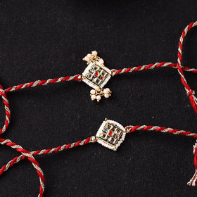 Handcrafted Kundan Beaded Bhaiya Bhabhi Rakhi Set with Potli 56