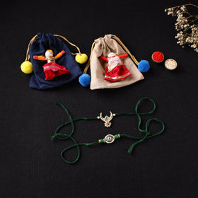 Handcrafted Kundan Beaded Bhaiya Bhabhi Rakhi Set with Potli 58