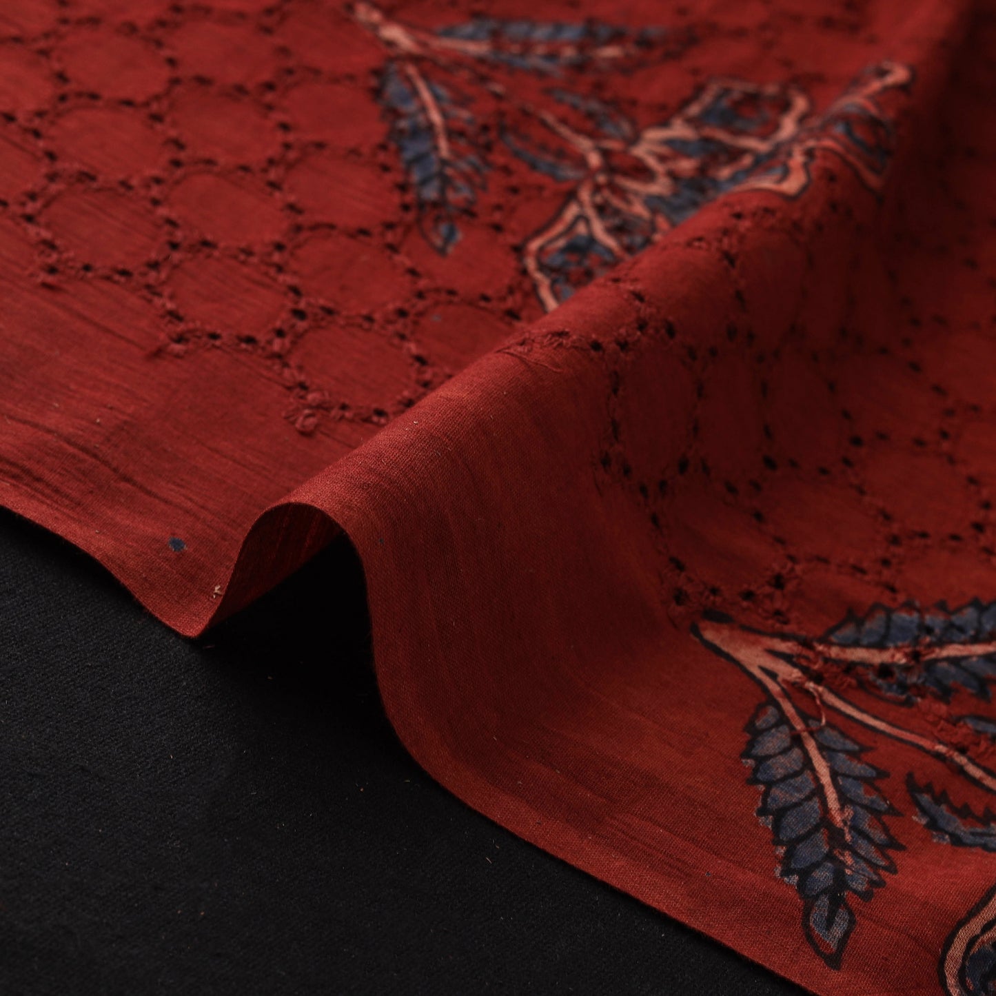 Hakoba Hand Block Ajrakh Print Natural Dyed Cotton Fabric 91