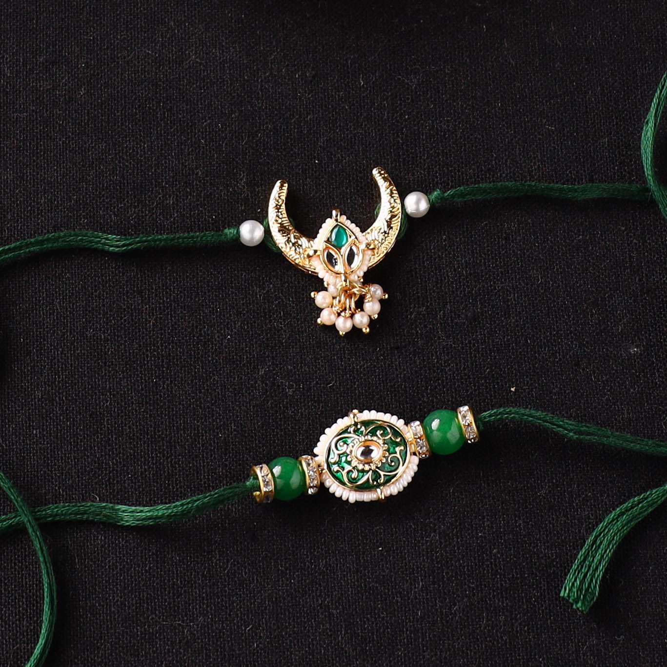 Handcrafted Kundan Beaded Bhaiya Bhabhi Rakhi Set with Potli 58