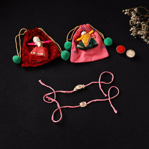 Handcrafted Meenakari Kundan Beaded Bhaiya Bhabhi Rakhi Set with Potli 60