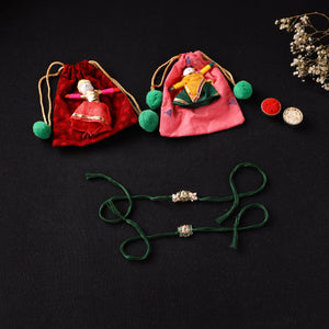 Handcrafted Meenakari Kundan Beaded Bhaiya Bhabhi Rakhi Set with Potli 61