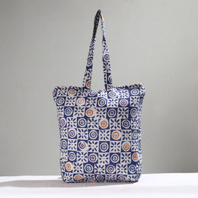 Blue Handcrafted Batik Printed Cotton Hand Bag 01