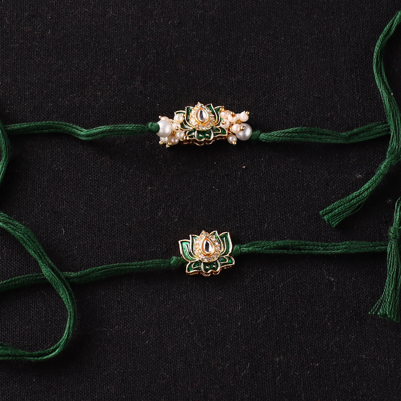 Handcrafted Meenakari Kundan Beaded Bhaiya Bhabhi Rakhi Set with Potli 61