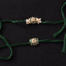 Handcrafted Meenakari Kundan Beaded Bhaiya Bhabhi Rakhi Set with Potli 61