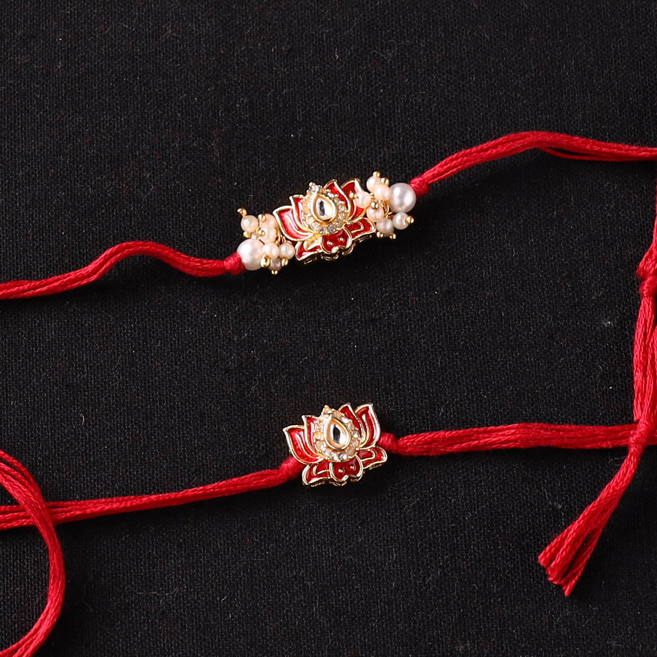 Handcrafted Meenakari Kundan Beaded Bhaiya Bhabhi Rakhi Set with Potli 62