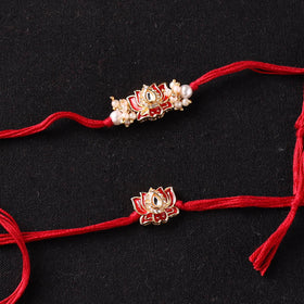 Handcrafted Meenakari Kundan Beaded Bhaiya Bhabhi Rakhi Set with Potli 62