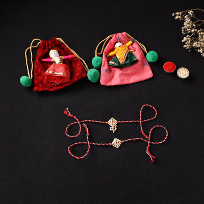 Handcrafted Kundan Beaded Bhaiya Bhabhi Rakhi Set with Potli 63