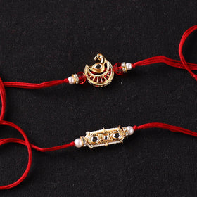 Handcrafted Kundan Beaded Bhaiya Bhabhi Rakhi Set with Potli 64