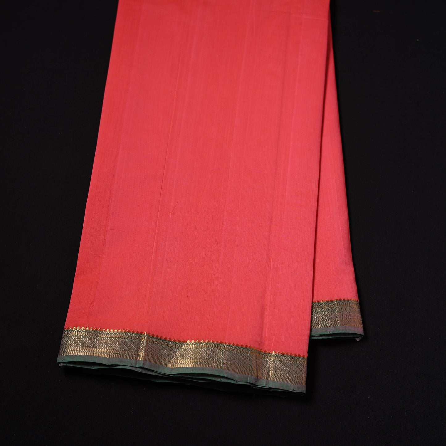 Red - Handloom Mangalagiri Cotton Fabric with Nizam Zari Border 01
